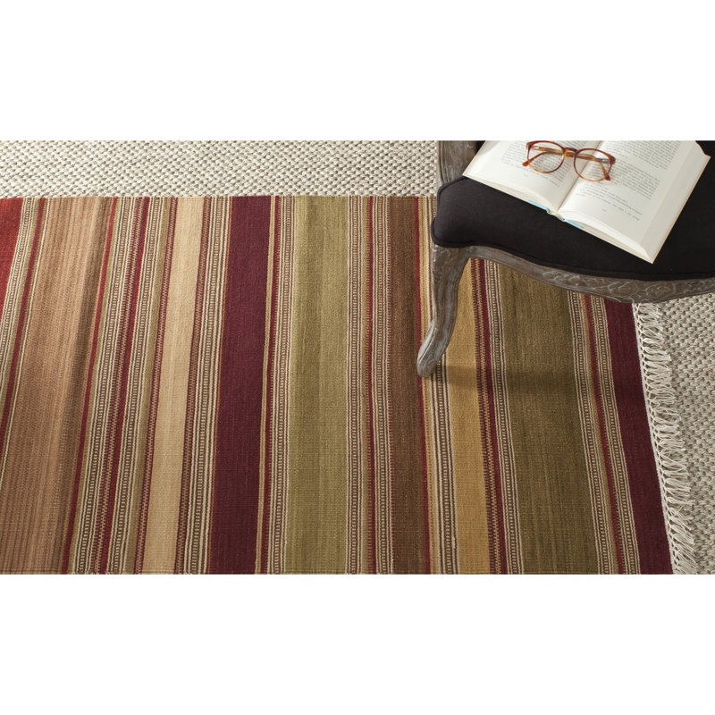 Hemet Striped Wool Hand Woven Area Rug, Rectangle 76 x 122 cm