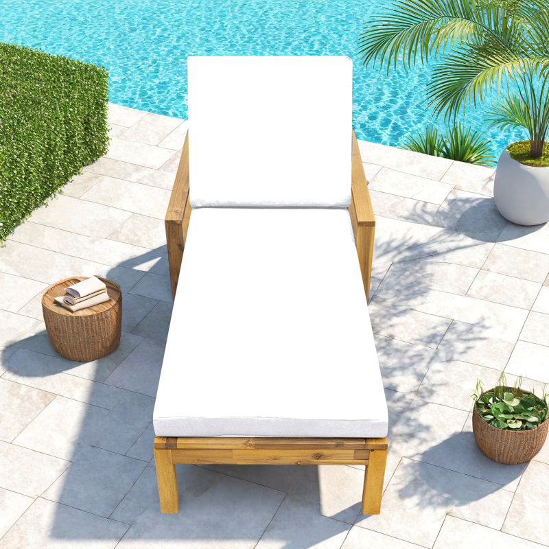Modern Coastal Acacia Wood Patio Chaise Lounge Chair, Adjustable Outdoor Recliner Daybed With Movable Cushions, Beige