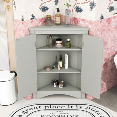Armoire de rangement autoportante triangulaire pour salle de bain avec tablettes réglables
