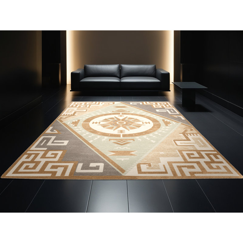 Tapis moelleux moelleux à motif de blocs d'inspiration mondiale Ebbert, 7 x 10