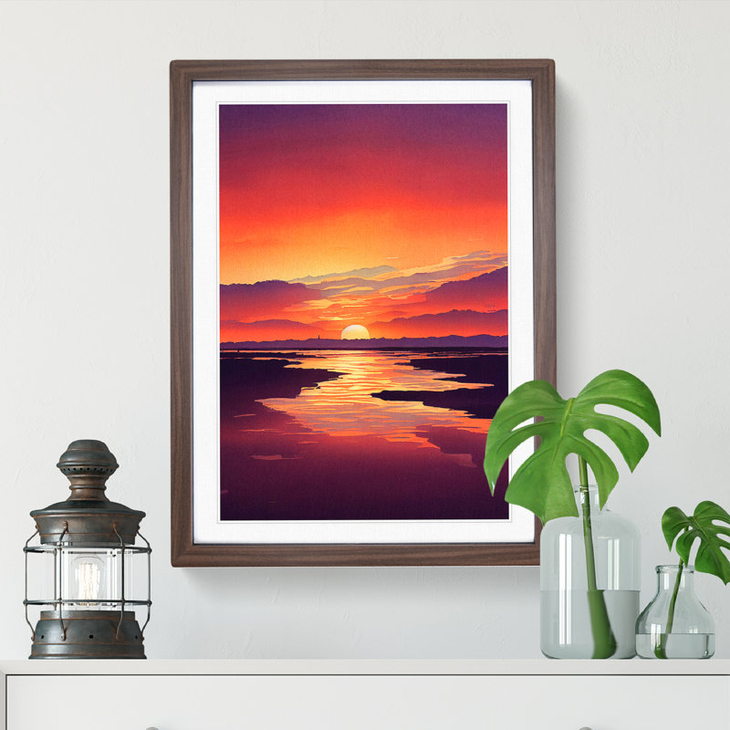 Alluring Sunset - Wall Art, 66cm H x 48cm W, Walnut Picture Frame, White