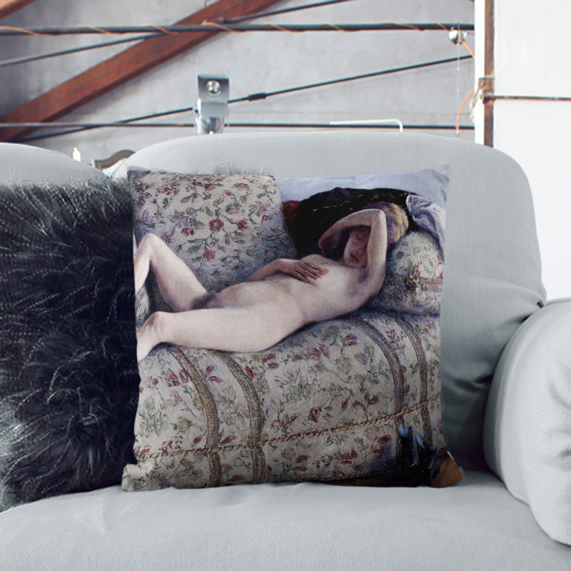 Nude On A Couch Square Throw Cushion, 55cm H x 55cm W x 20cm D, Black