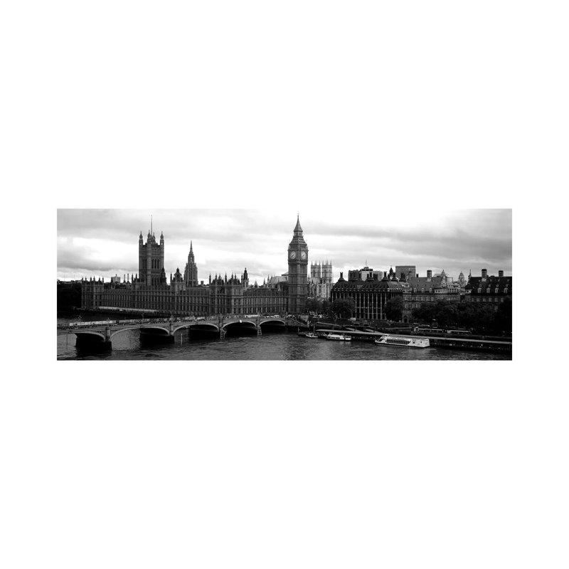 Bridge Across A River, Westminster Bridge, Big Ben, Houses Of Parliament, City Of Westminster, London, England by Panoramic Images - Wrapped Canvas Panoramic Print