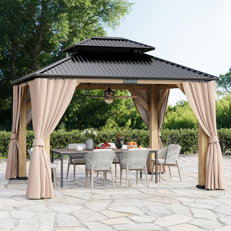 Pavillon de jardin d'extérieur à toit rigide 10 x 12 pi avec double toit en acier, 10"x 12"