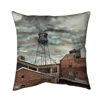 Water tower in williamsburg - 16"x16" Outdoors Throw pillow - Spun poly - Print on demand