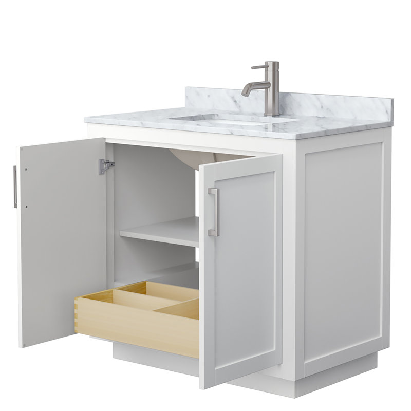 Ensemble de meuble-lavabo simple 36 po avec plateau en marbre Miranda, Nickel brossé, Blanc