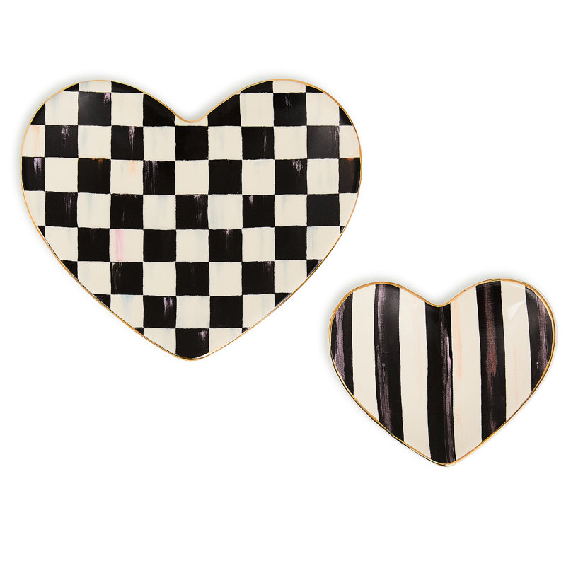 Heart Trinket Dishes, Set of 2, Courtly Check