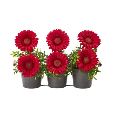 Gerber Daisy Artificial Arrangement in Trio Metal Vase