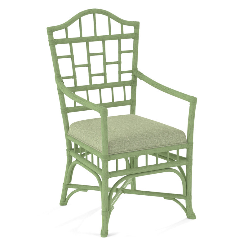 Chippendale Upholstered Arm Chair, Celery, White Performance Fabric; 0851-94