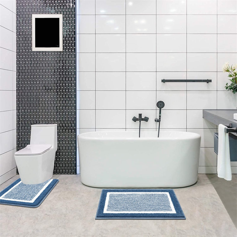 Rectangle Bath Mat, Blue/White
