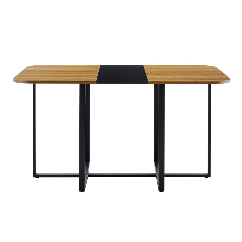 Table moderne à double texture - panneau de fibres à densité moyenne avec marbre et papier laqué à motif de bois, structure en métal robuste, table polyvalente 4 à 6 places
