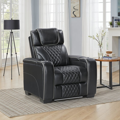 Keller 37" Modern & Contemporary Top Grain Leather Match Power Reclining Chair with Heat & Air Massage, Power Adjustable Headrest & LED Lighting & St by Brayden Studio
