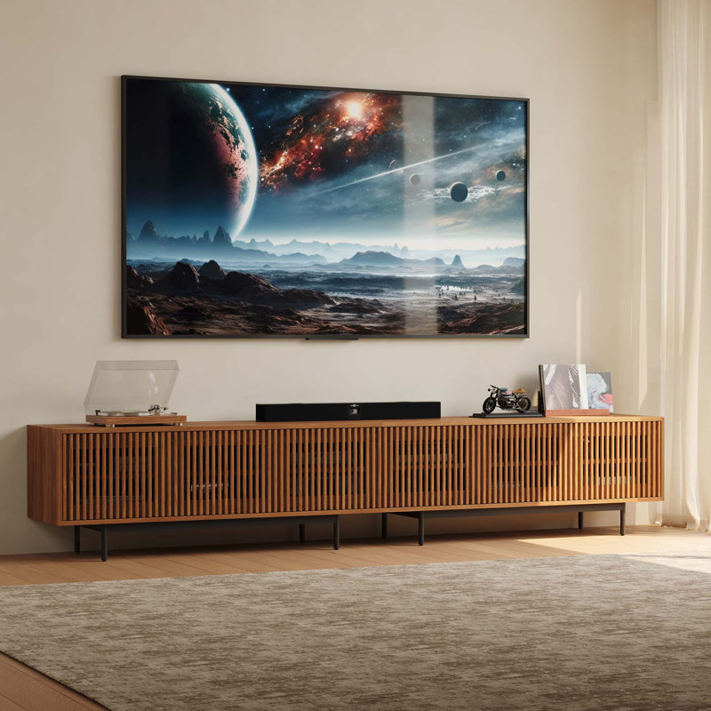 Aeolus Mid-Century Modern TV Stand, Pre-Assembly, Brown, 21.26"H x 118.11"L x 18.89"W