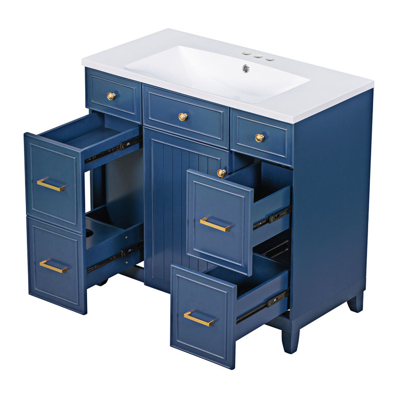 Meuble-lavabo simple avec plateau en résine Milous, Bleu marine