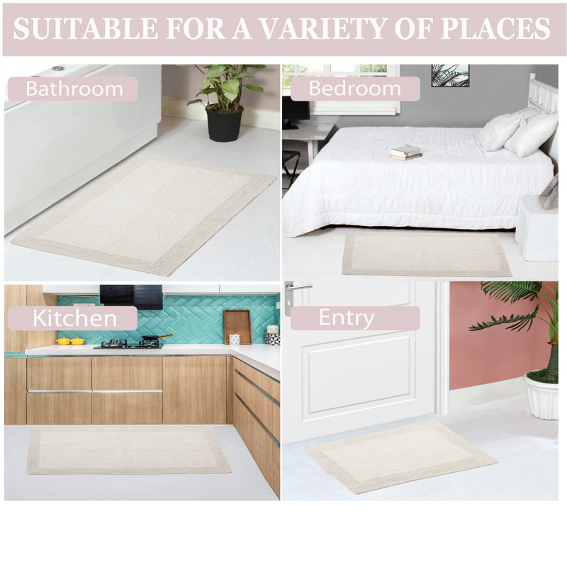 Bruss Luxury 100% Cotton Contour Bath Mat 20"x20" Reversible, Ivory