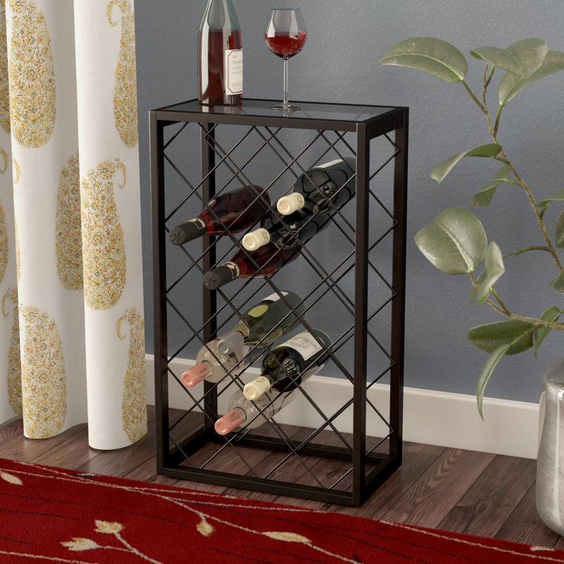 Medlin Floor Wine Bottle Rack, Black, 26.7" H x 15.8" W x 9" D