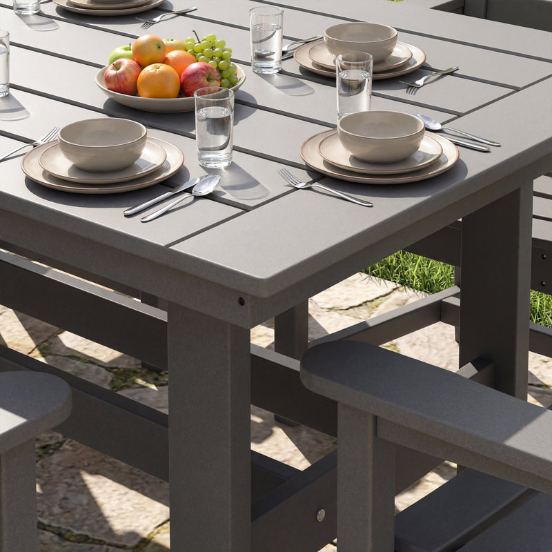 7-Piece HDPE Outdoor Dining Set | 1 Table + 6 Chairs | Weather-Resistant, UV-Stable & Eco-Friendly, Gray
