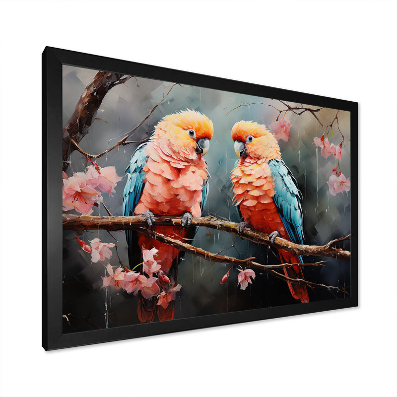 Perroquets éthérés, rencontres I - perroquet, art mural, salon_118025, Cadre photo noir, H 12 po x l 20 po x P 1 po