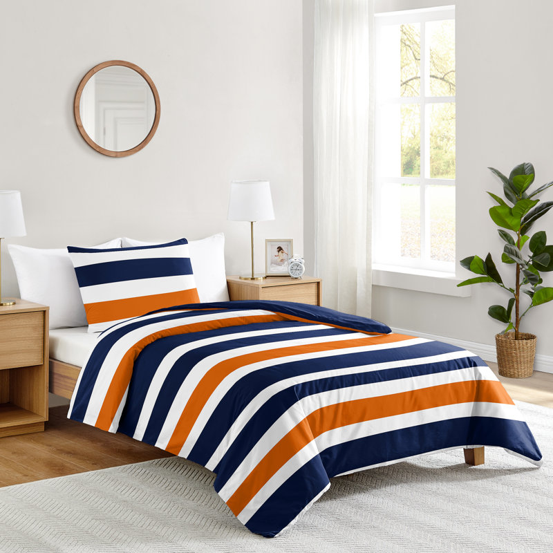 Stripe Comforter Set, Twin Comforter + 3 Additional Pieces, Navy Blue/Orange/White