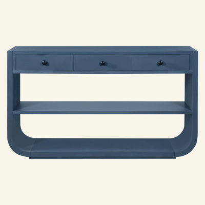 Console moderne avec 3 tiroirs à fermeture en douceur et 2 tablettes ouvertes, base en bois massif, table d'entrée pour le vestibule