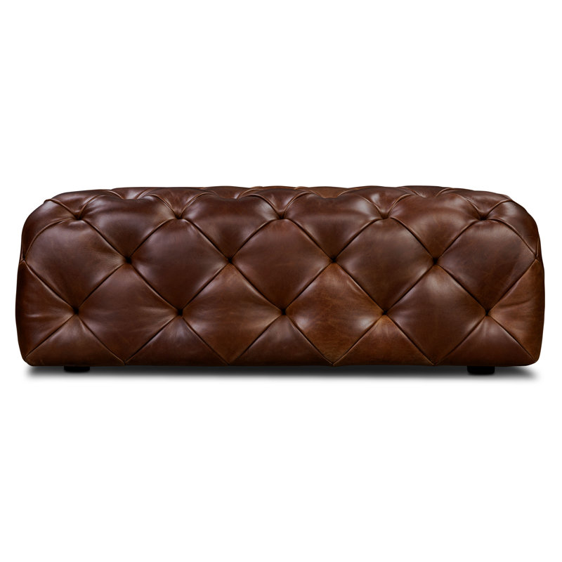 Pouf Turin de 40,5 po en cuir italien pleine fleur véritable, Brun oscuro
