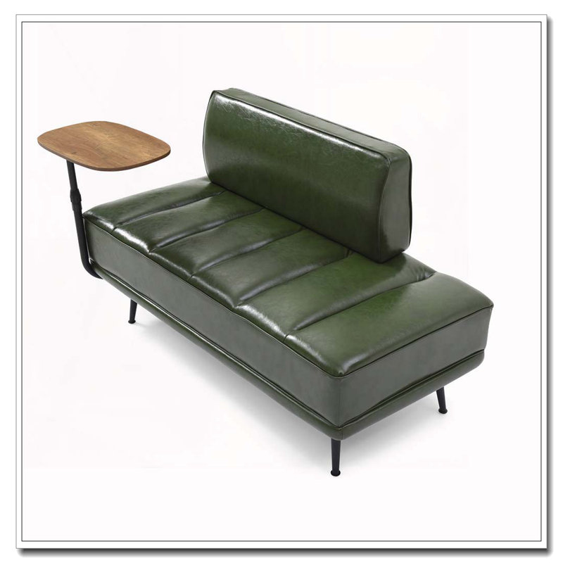 Banc de bout moderne de 55 po de large avec revêtement en similicuir et table d'appoint, Vert