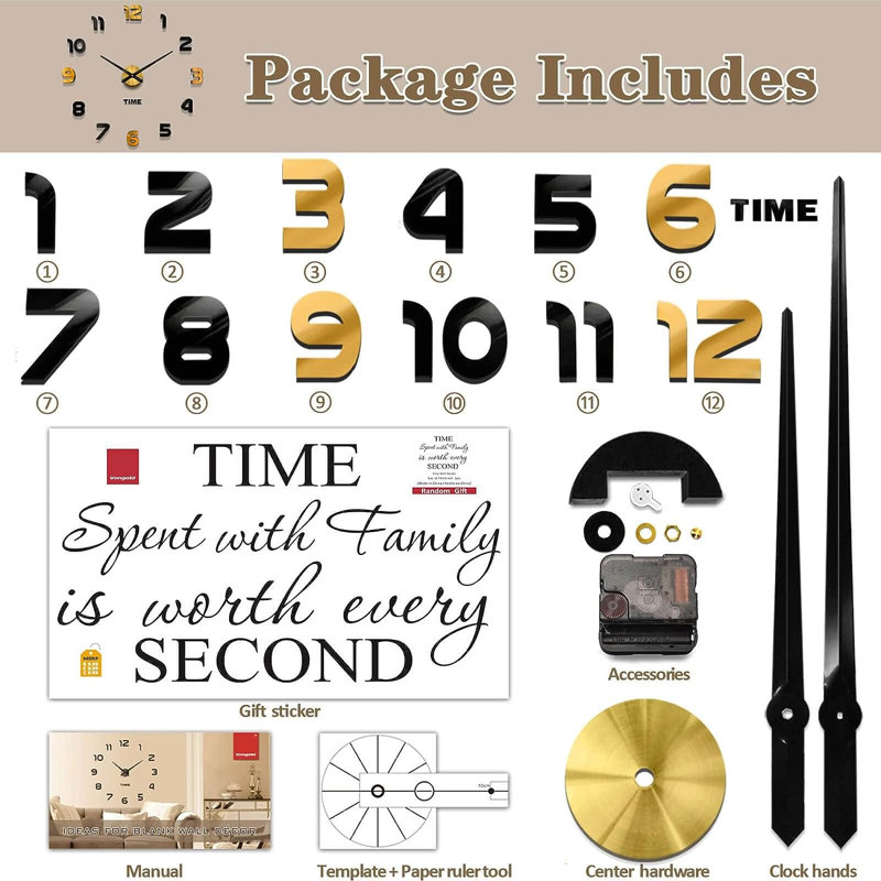Acrylic Wall Clock, Black/Gold