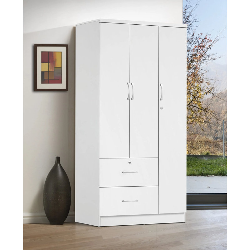 Garde-robe 3 portes / 2 tiroirs, Blanc