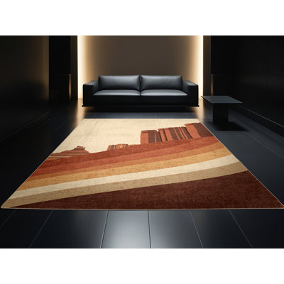 Tapis brun doux et moelleux au look rustique et moderne de style rétro Tonnele