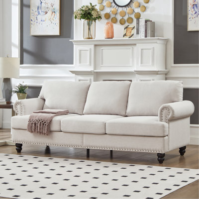 83 po pour le salon, rembourré à trois places, style classique, accoudoir rond, ressorts ensachés, pieds en bois massif, espace de rangement, 100% rembourré, sièges, poche, dessous