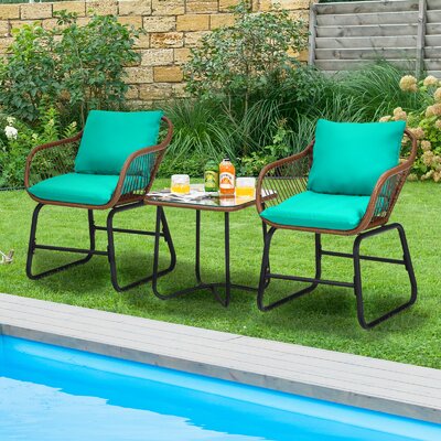 Patiojoy 3 Pieces Outdoor Furniture Set Patio Bistro Set W/2 Armchairs & Tempered Glass Table Turquoise -  Bayou Breeze, 78D4C5DC5F07495A9FB244D7F7CC2032