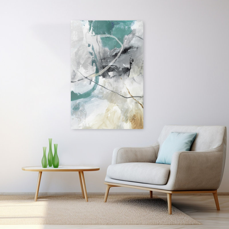 Enigmatique bleu sarcelle I, art moderne abstrait, H 48 po x l 32 po