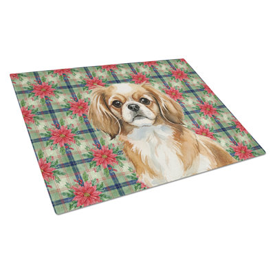 Planche à découper en verre Tibetan Spaniel Christmas PoinsettIas