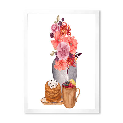 Composition d'automne avec des tartes aux fruits et boissons chaudes - Peinture sur toile