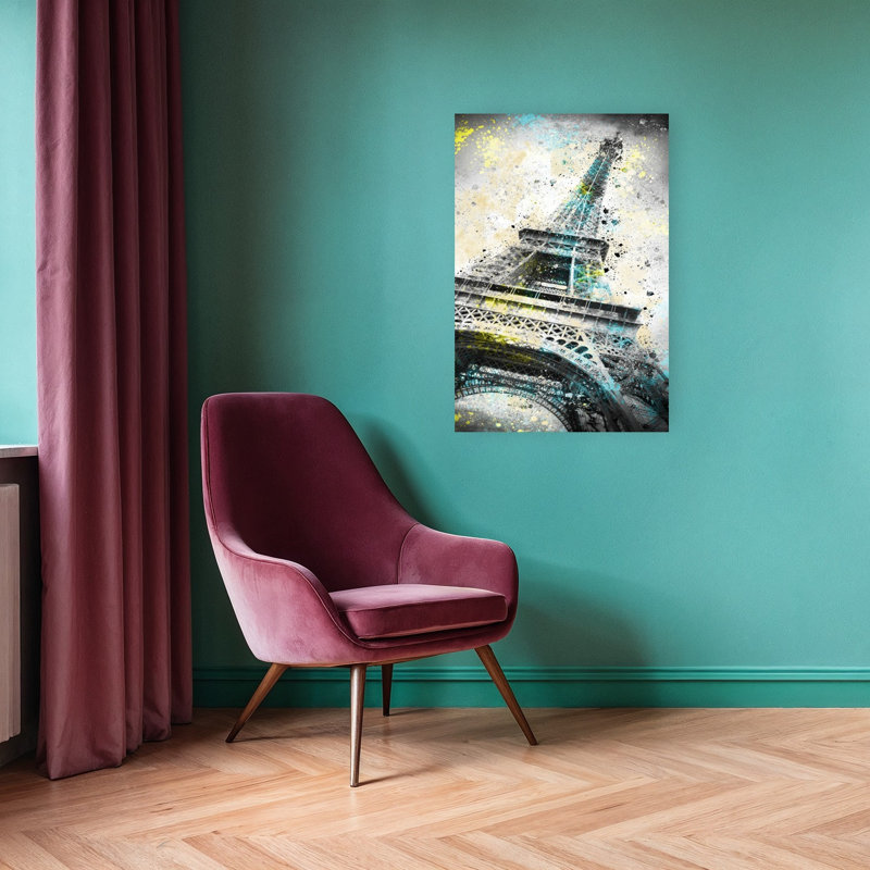 Vibrant Eiffel Tower Abstract Modern Architecture City Wall Art Print, 36" H x 24" W