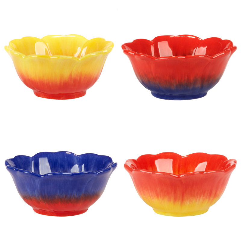 Poppy 3-D Flower Multicolor Ceramic Dessert Bowls, Set of 4