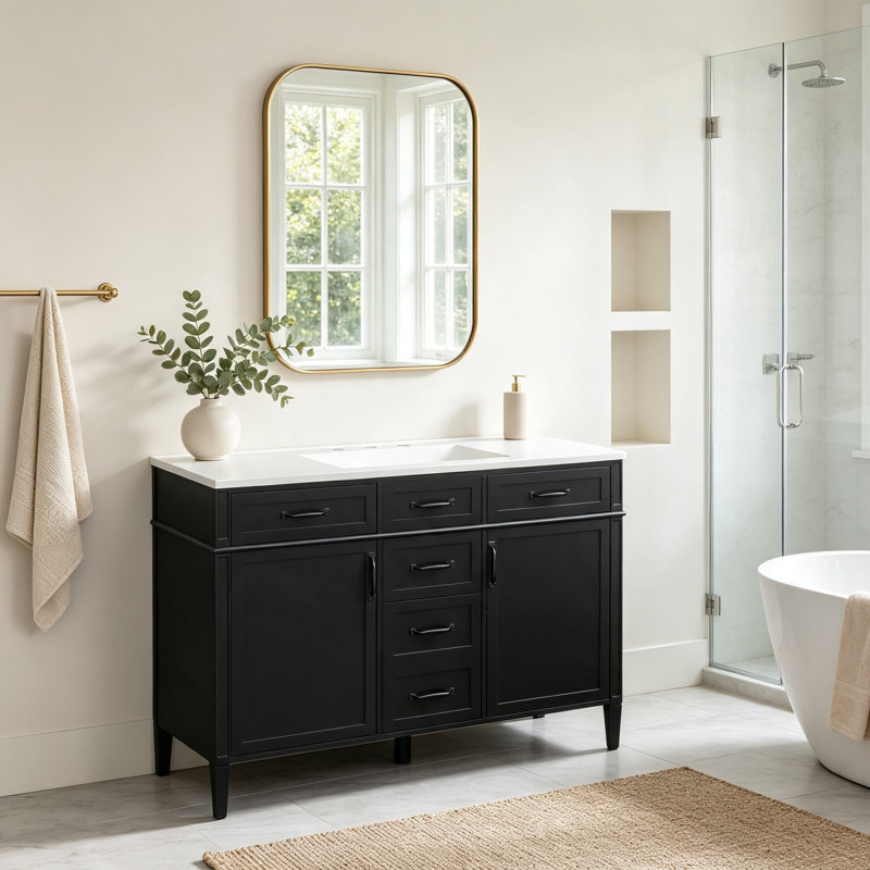 Meuble-lavabo sur pied 48 po avec lavabo, Noir