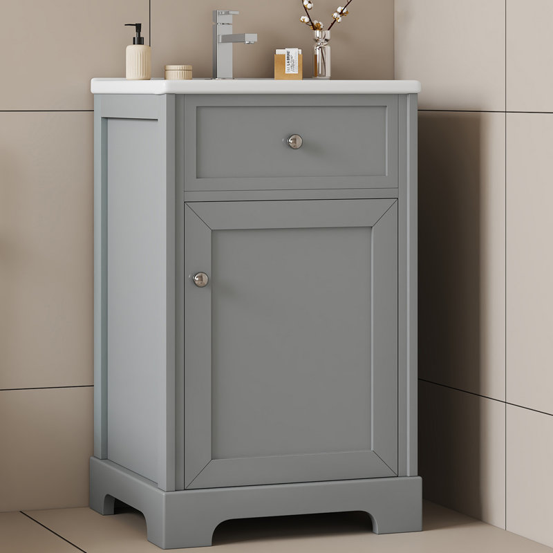 20'' Single Bathroom Vanity With Ceramic Top, Gray