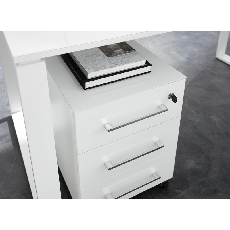3 Piece Glass Writing Desk Office Set, White