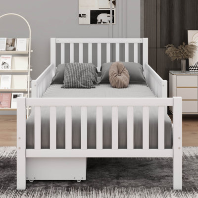 Wooden Platform Bed With Safety Guardrails