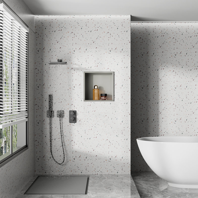 Pevzner Stainless Steel Shower Niche, Recessed Shower Niche Wall Mounted, 5colors shower shelf 30 x 30cm, Light Gray