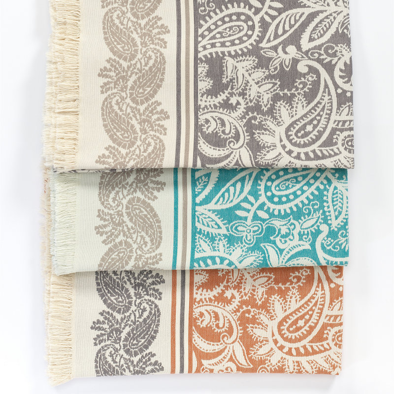 Valetta Jacquard Throw Blanket, Teal/Beige
