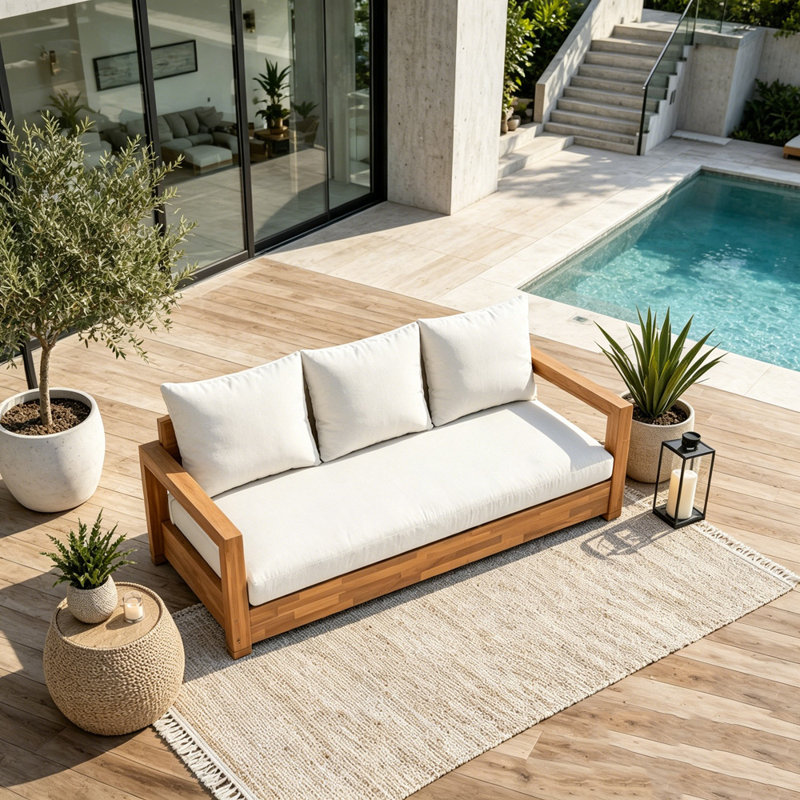 Canapé de patio 3 places en bois d'acacia, Teck