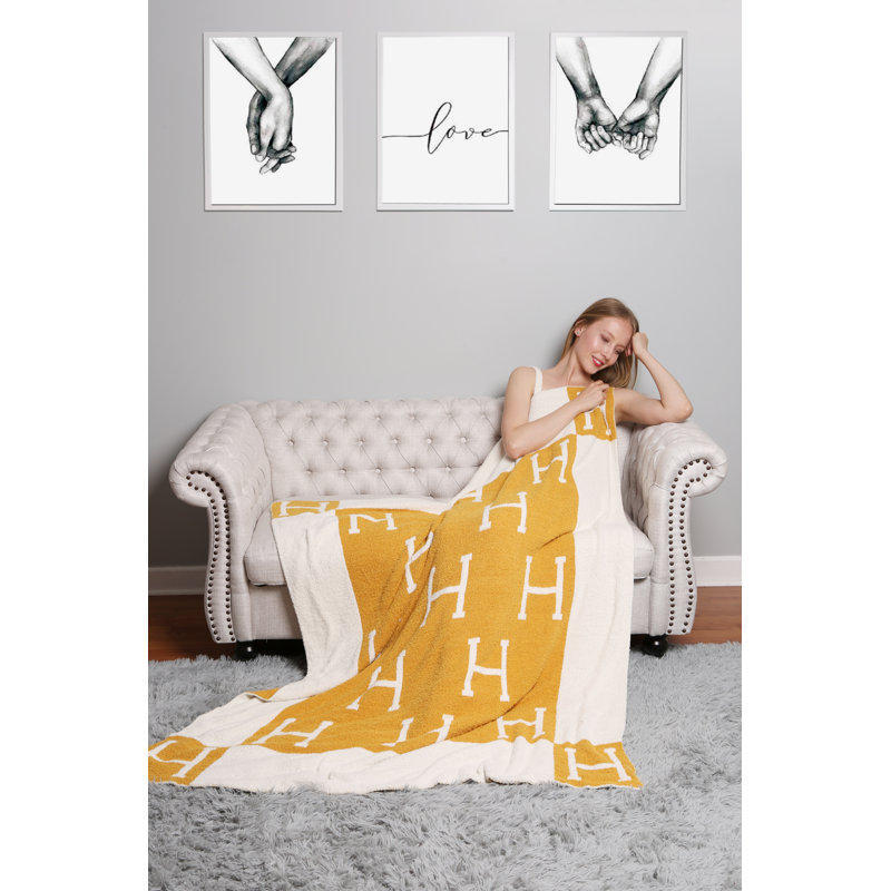 Jeté de lit de luxe Initiale «H» - Jaune