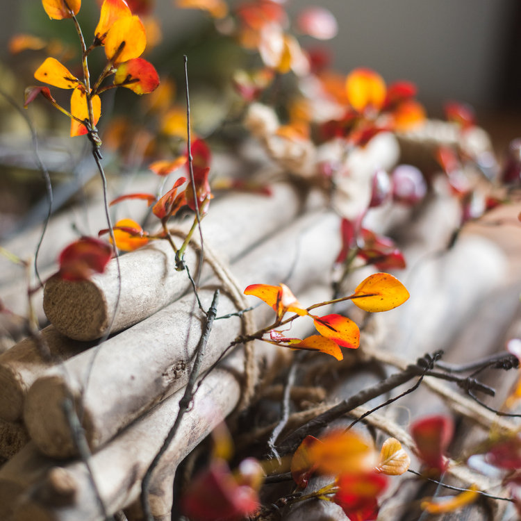 Tige de feuille de vigne artificielle, Été rouge, 5 tiges