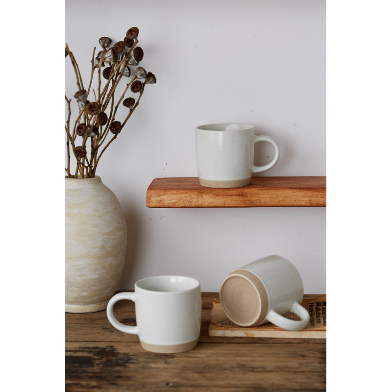 Daytona Stackable Stoneware Coffee Mugs, White