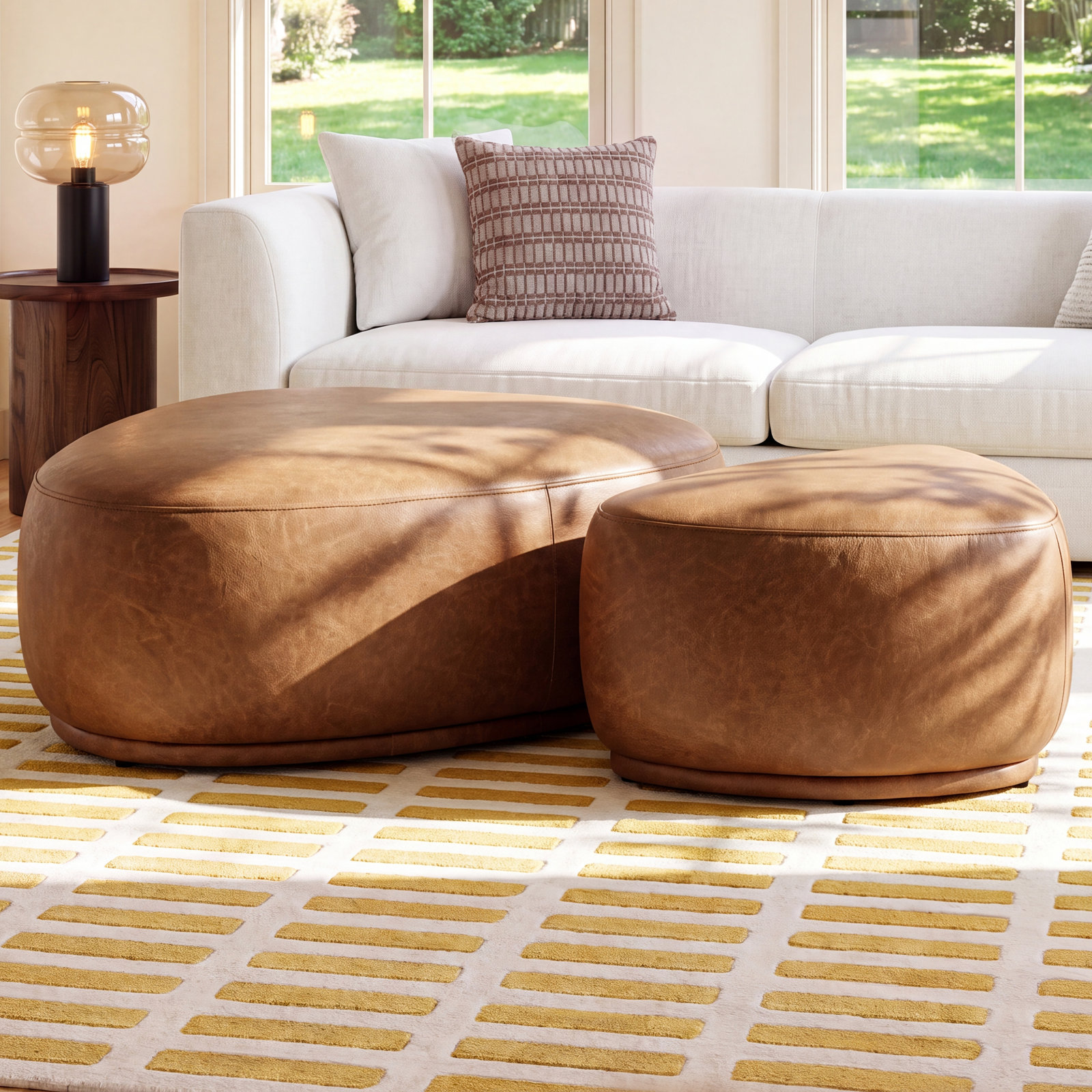 Adna 44" Genuine Leather Ottoman Set