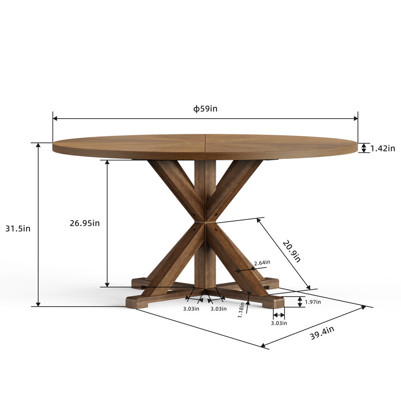 Round Solid Wood Construction Dining Table Set For 6 Person