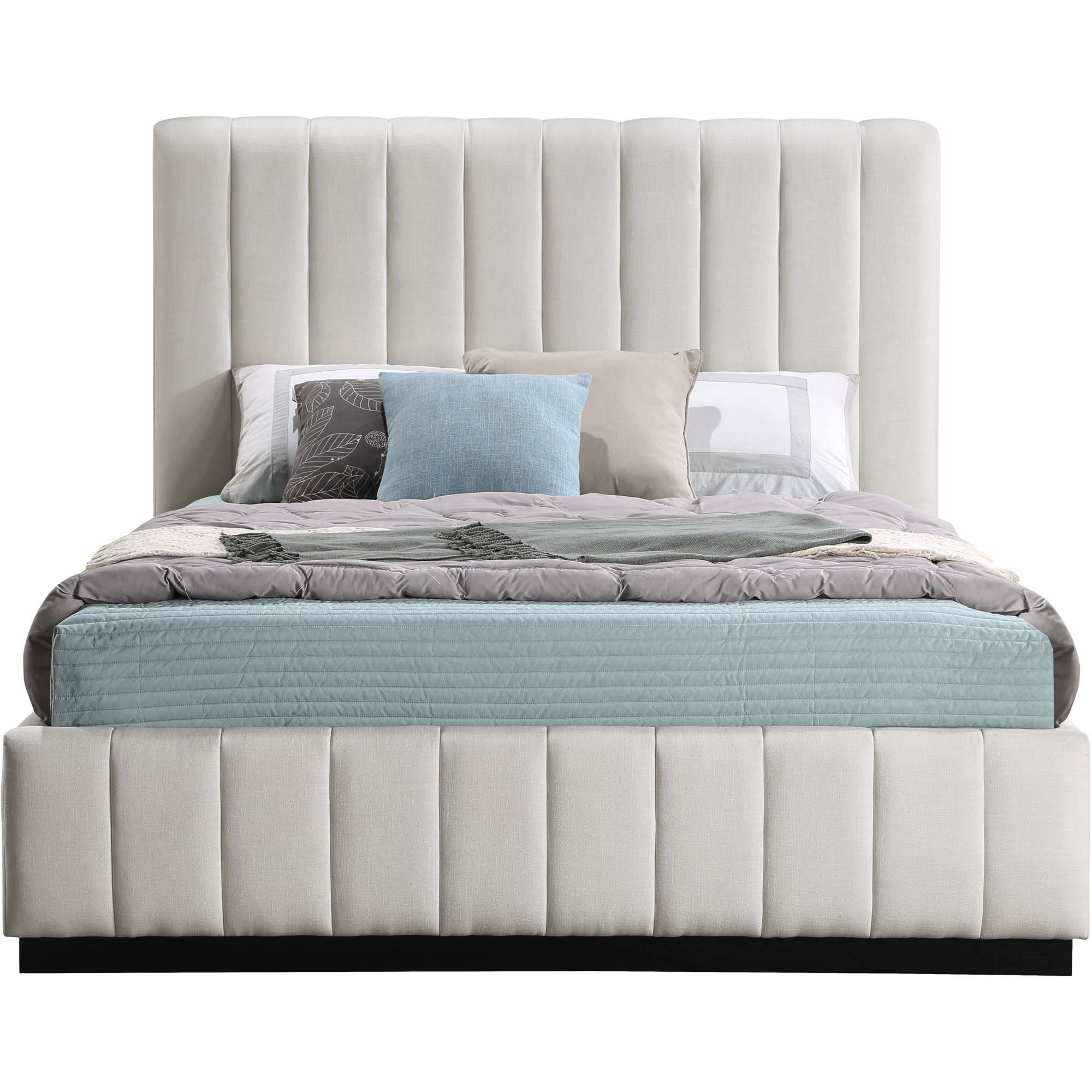 Codyn Upholstered Bed, Beige Linen Textured Fabric, Full / Double