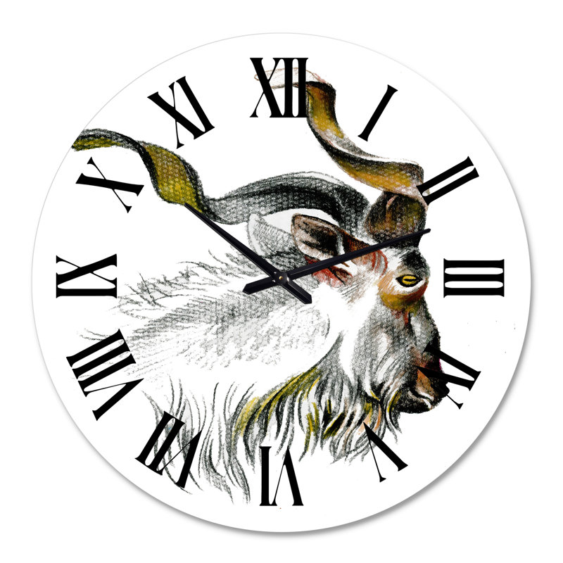 Portrait monochrome de chèvre II - horloge murale de ferme, Surdimensionné